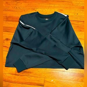 Olive green and white striped women’s cropped Under Armour Sweatshirt.